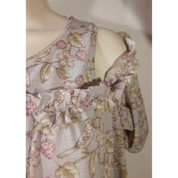 Lauren Conrad Lightweight Spring Cold Shoulder Top Birds & Flowers Size Medium - Picture 2 of 9